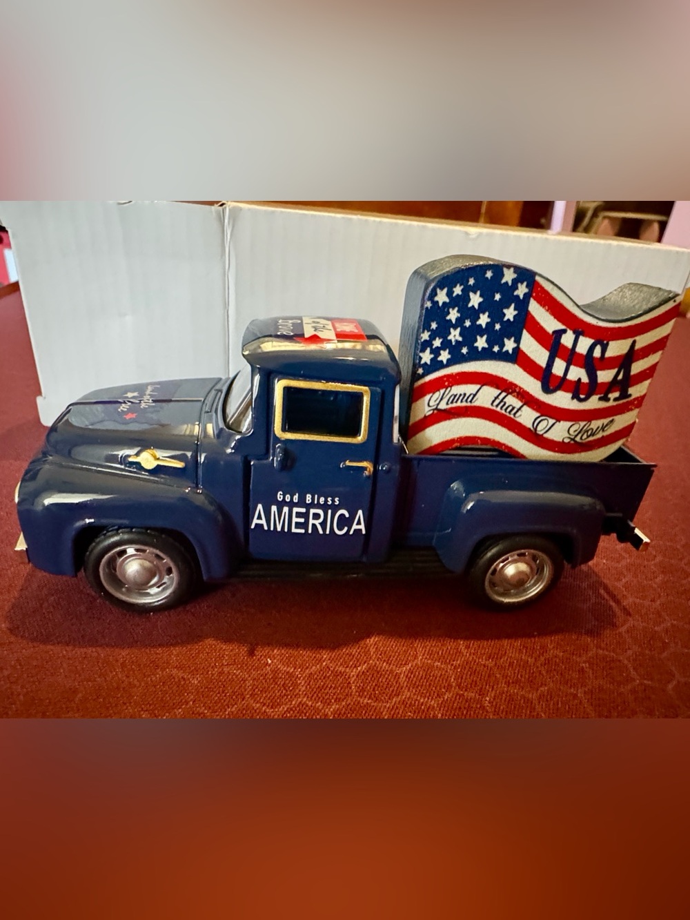 Patriotic Blue Toy Truck with USA Flag - Kids Toys